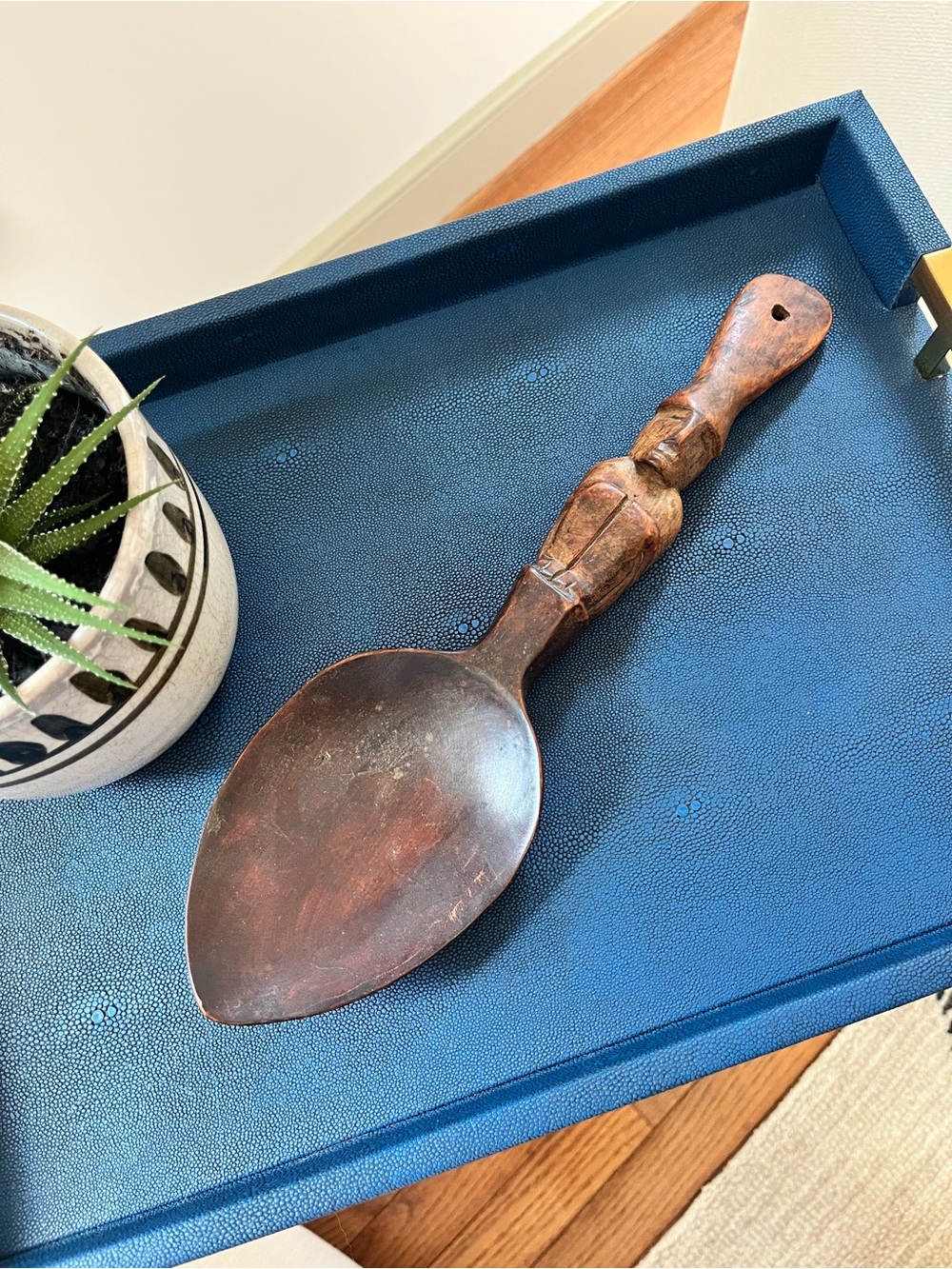 Vintage Hand Carved African Figural Wood Spoon Tribal Folk Art 13”